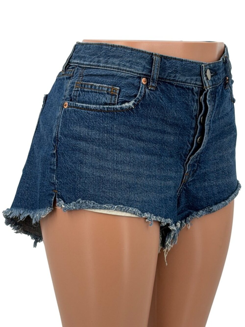 Free People Distressed Fringe Denim Jean Shorts 31| Boho Grunge Indie Sleaze Y2K - Picture 6 of 16